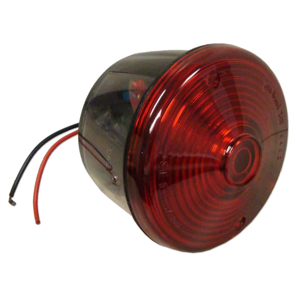 12 Volt Round Red Tail Light Assembly With License Lamp Window - Bubs Tractor Parts