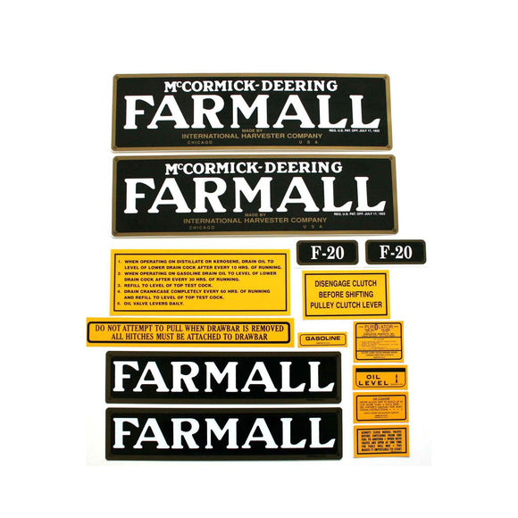 Farmall F-20: Mylar Decal Set - Bubs Tractor Parts