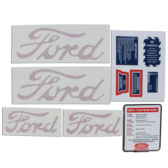 Ford 9N, 2N, 8N: Mylar Decal Set (10-Piece Warning And Miscellaneous Decals, including hood and fend - Bubs Tractor Parts