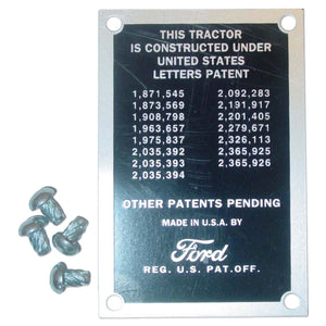Patent Data Plate With Drive Screws - Bubs Tractor Parts