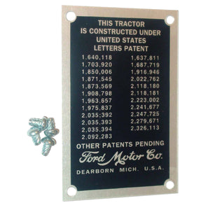 Patent Data Plate With Drive Screws - Bubs Tractor Parts