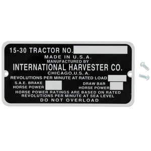 Serial Number Plate - Bubs Tractor Parts