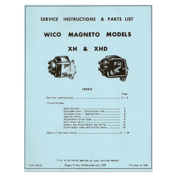 Wico XH And XHD Magneto Service - Instructions And Parts List (1959) - Bubs Tractor Parts