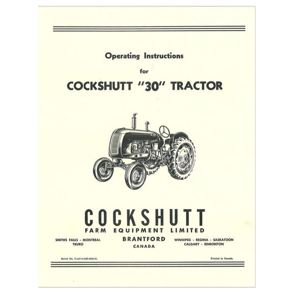 Operators Manual Reprint: Cockshutt 30, Co-Op E3 - Bubs Tractor Parts