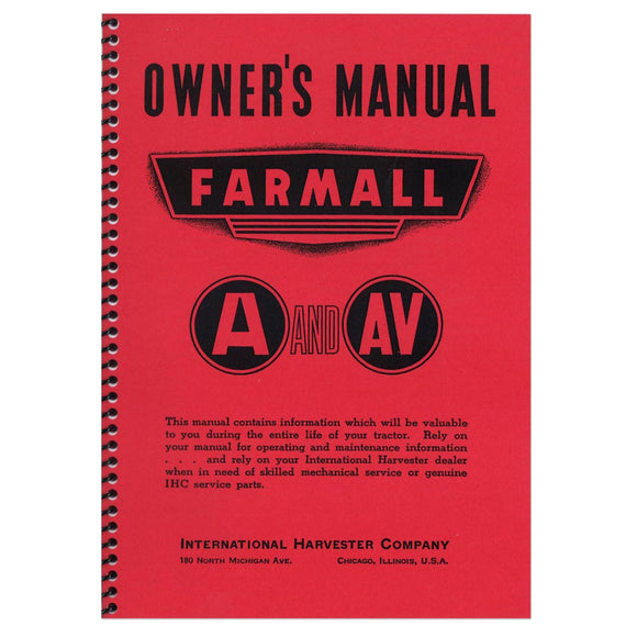 Owners Manual: Farmall A, AV - Bubs Tractor Parts