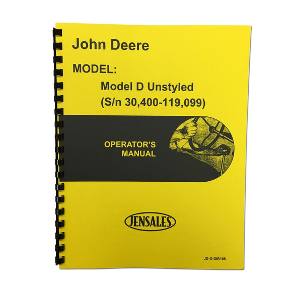Operator And Parts Manual Unstyled JD D - Bubs Tractor Parts