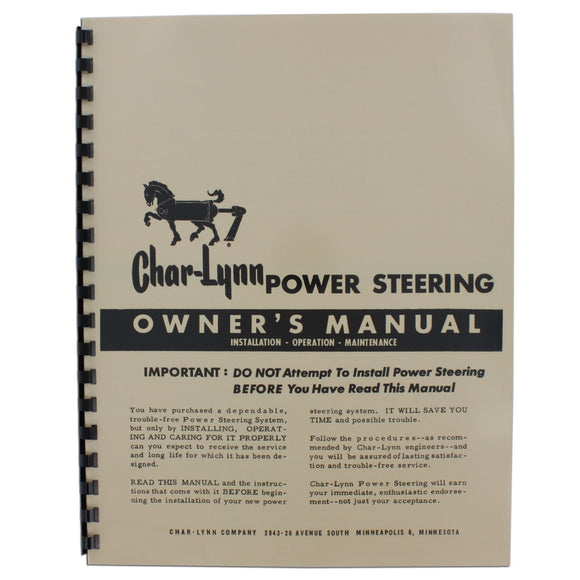 Char-Lynn Power Steering Owners Manual - Bubs Tractor Parts