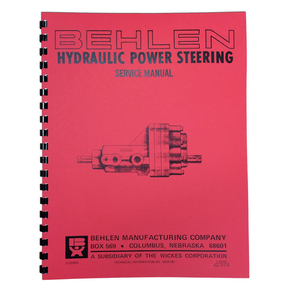 Behlen Power Steering Service & Parts Manual - Bubs Tractor Parts