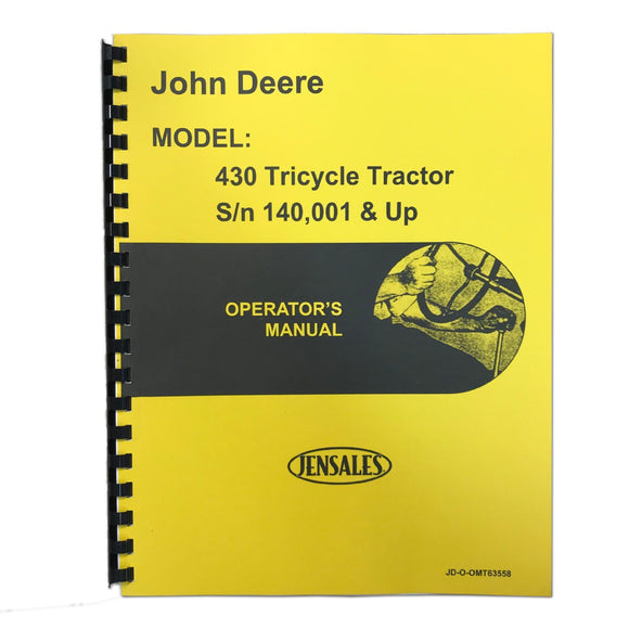 Operators Manual Reprint: JD 430 Tricycle - Bubs Tractor Parts