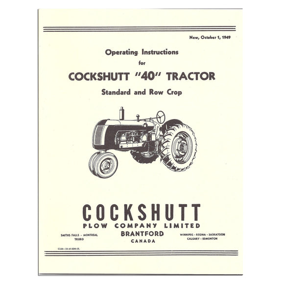 Operators Manual Reprint: Cockshutt 40 - Bubs Tractor Parts